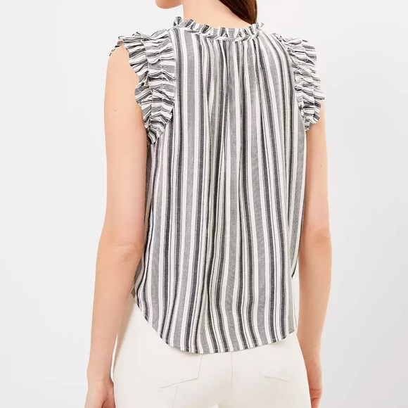 LOFT Striped Ruffle Split Neck Shell Size M - Picture 2 of 11